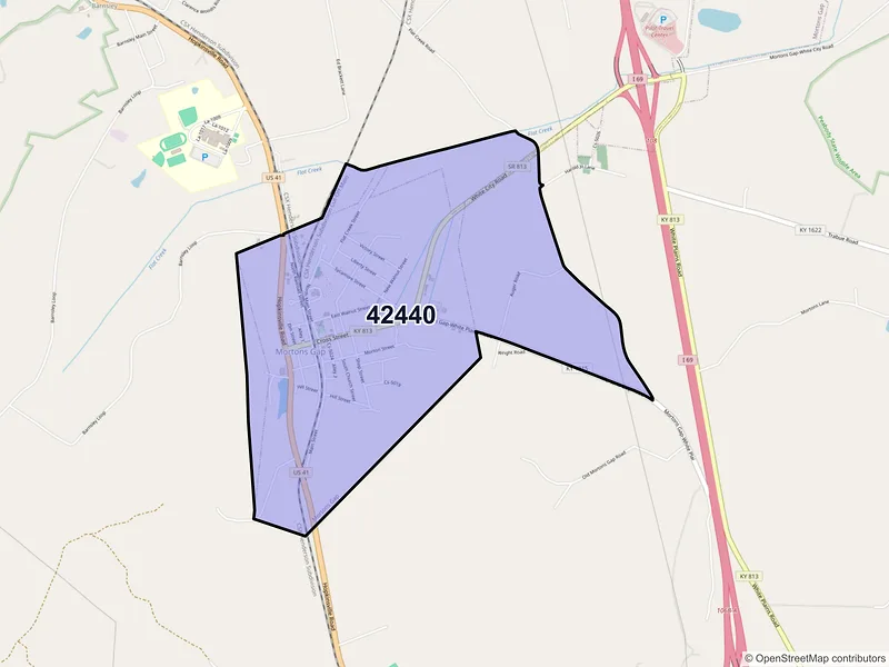 Map of Mortons Gap, Kentucky and ZIP codes