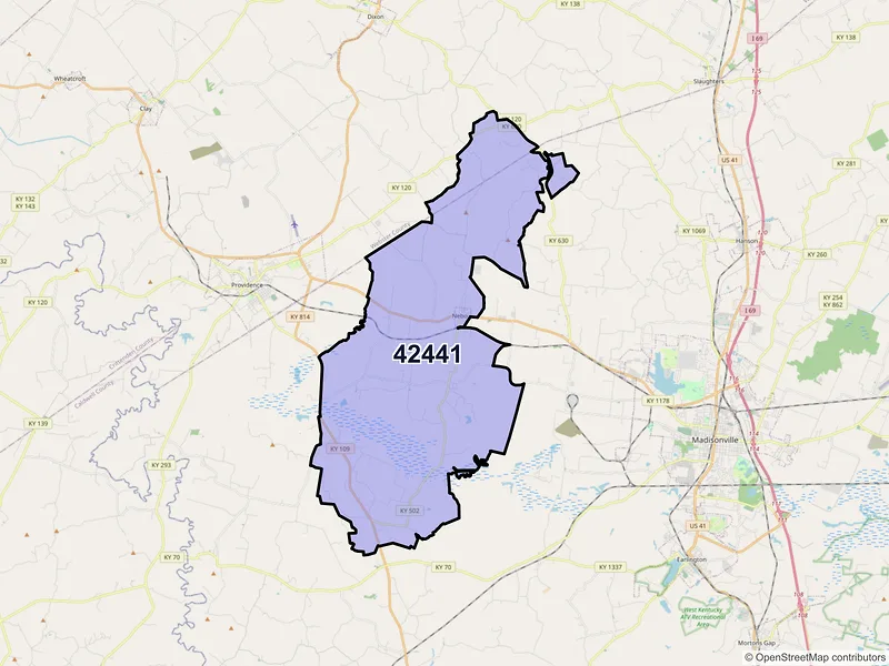 Map of Nebo, Kentucky and ZIP codes