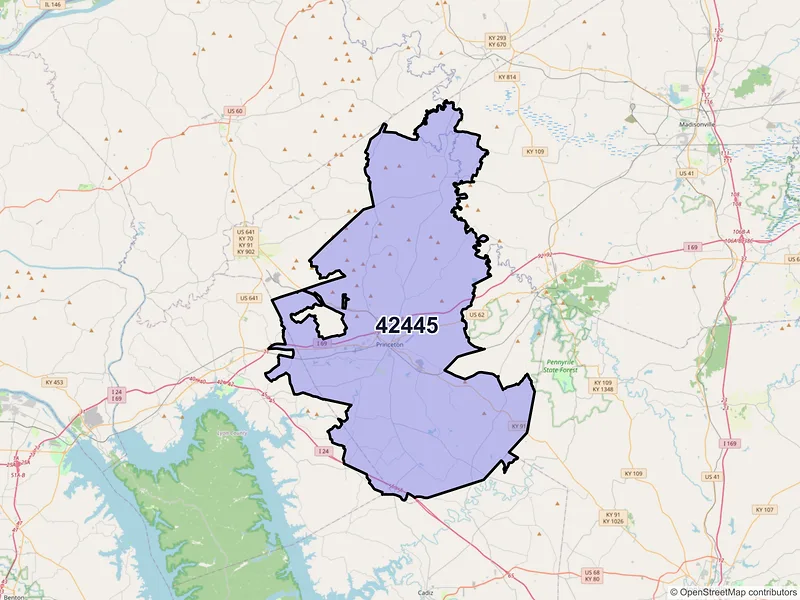 Map of ZIP Code 42445 — Princeton, KY