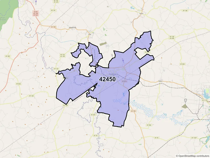 Map of Providence, Kentucky and ZIP codes