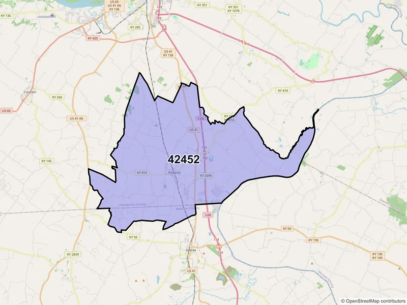 Map of ZIP Code 42452 — Robards, KY