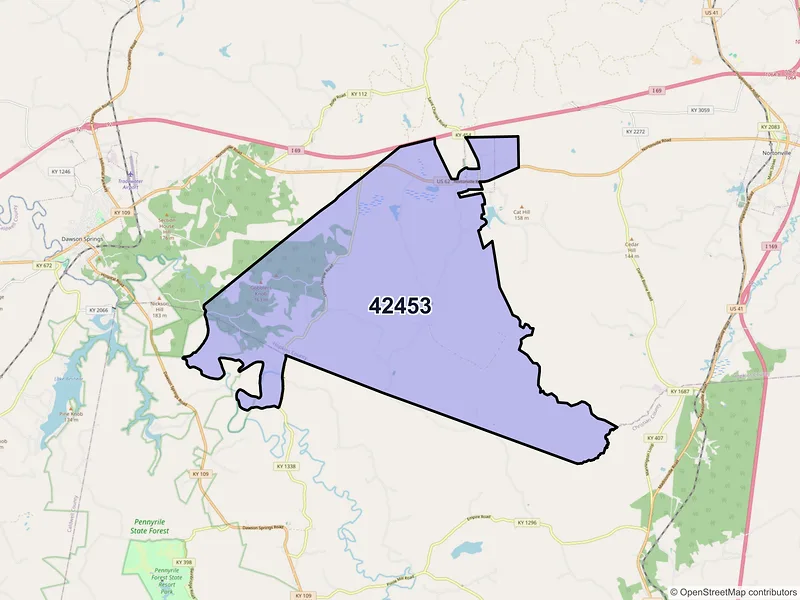 Map of ZIP Code 42453 — Saint Charles, KY