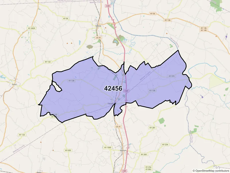Map of ZIP Code 42456 — Slaughters, KY