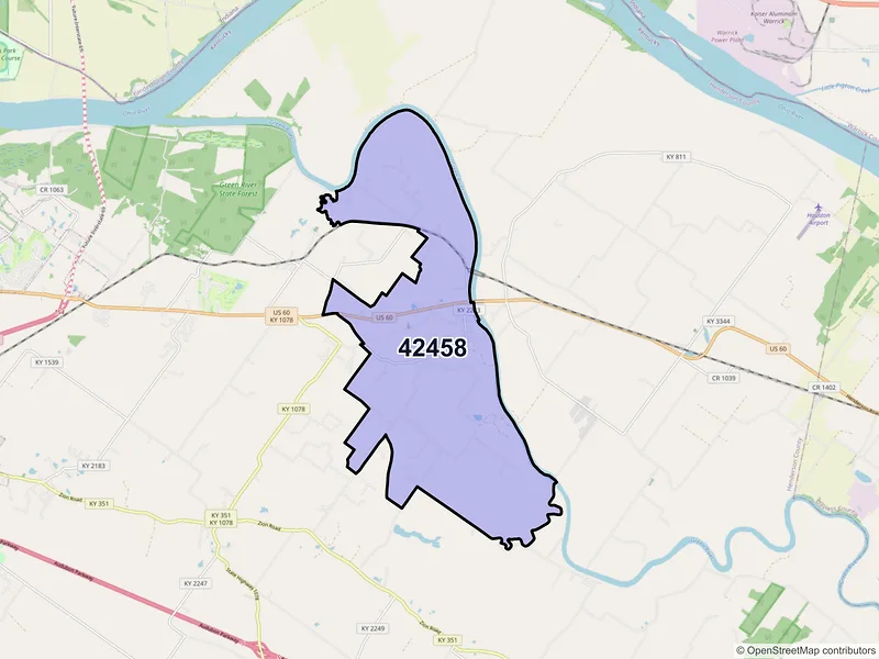 Map of ZIP Code 42458 — Spottsville, KY