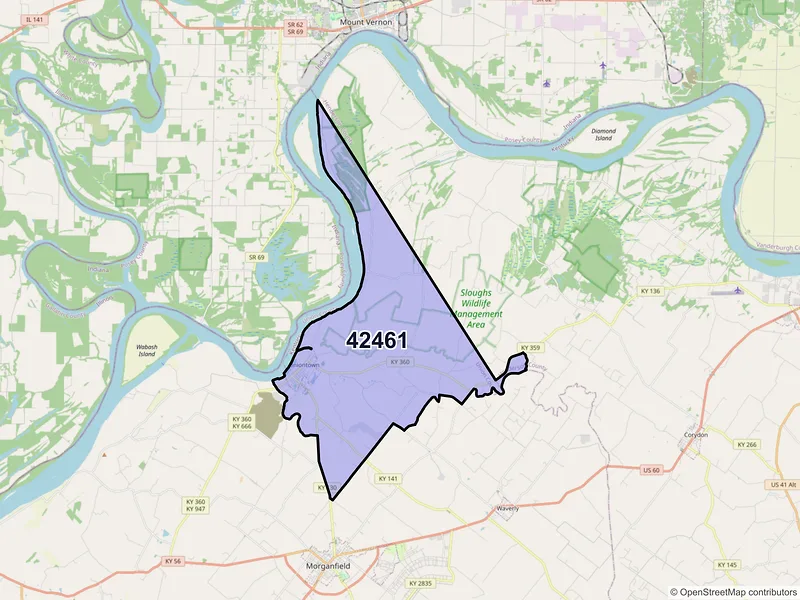 Map of ZIP Code 42461 — Uniontown, KY