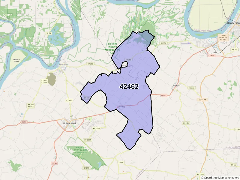 Map of ZIP Code 42462 — Waverly, KY