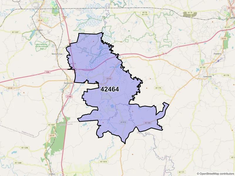 Map of ZIP Code 42464 — White Plains, KY