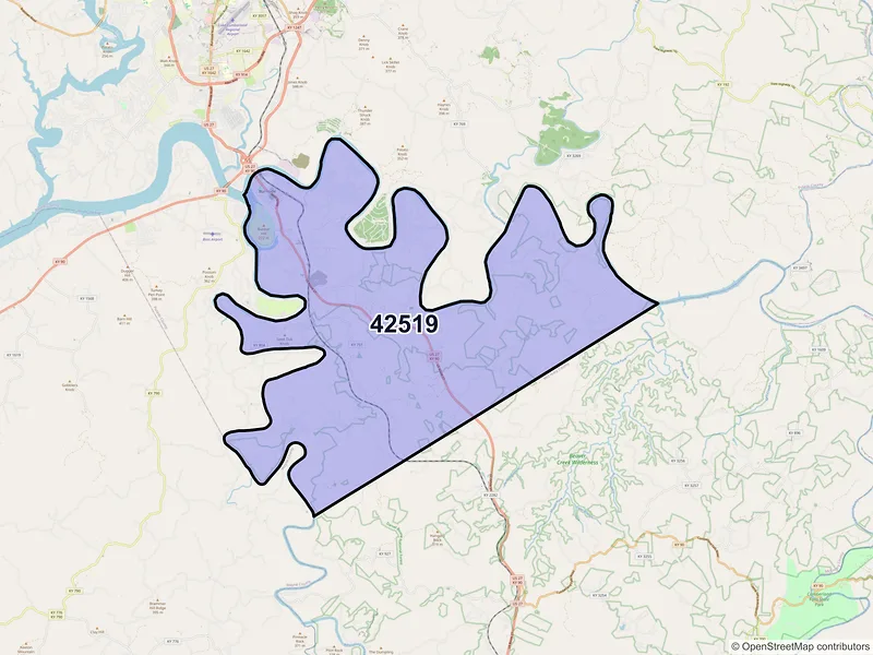 Map of ZIP Code 42519 — Burnside, KY