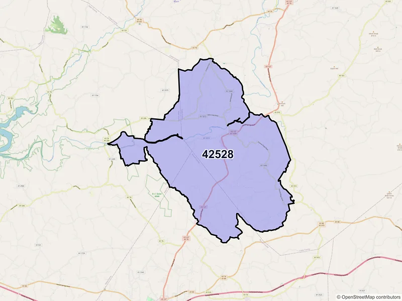 Map of Dunnville, Kentucky and ZIP codes