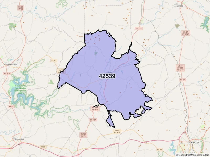 Map of ZIP Code 42539 — Liberty, KY