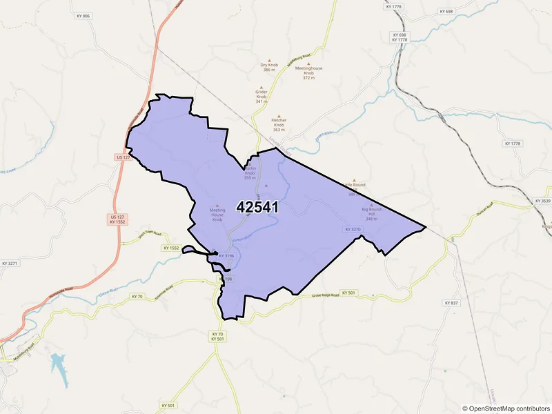 Map of ZIP Code 42541 — Middleburg, KY