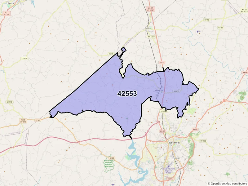 Map of Science Hill, Kentucky and ZIP codes