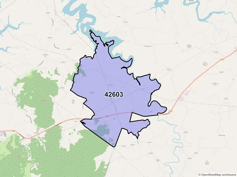 Map of ZIP Code 42603 — Alpha, KY