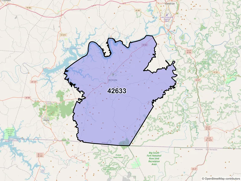 Map of ZIP Code 42633 — Monticello, KY