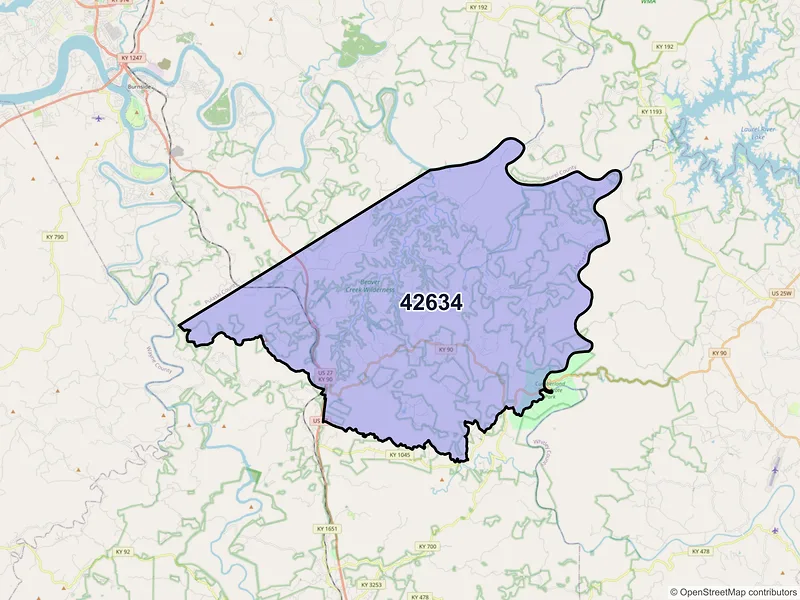 Map of Parkers Lake, Kentucky and ZIP codes