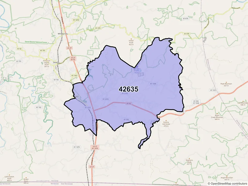Map of ZIP Code 42635 — Pine Knot, KY
