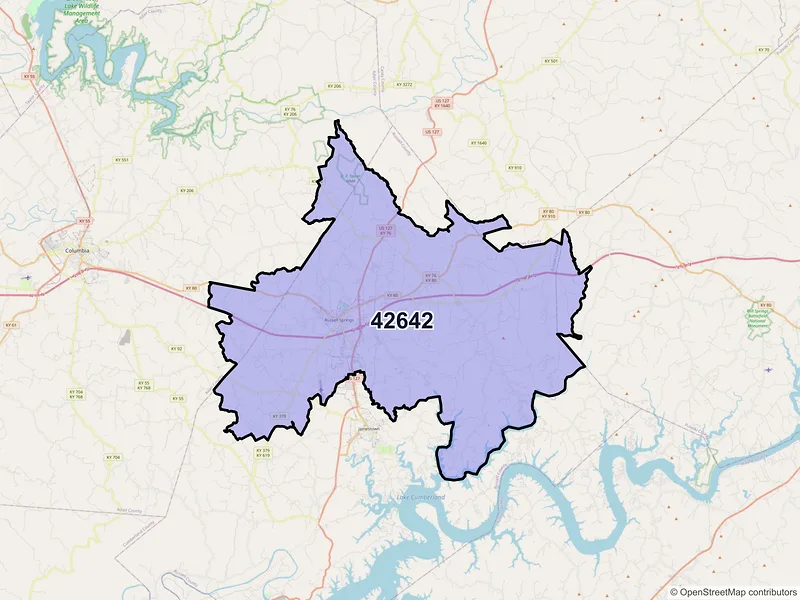 Map of ZIP Code 42642 — Russell Springs, KY
