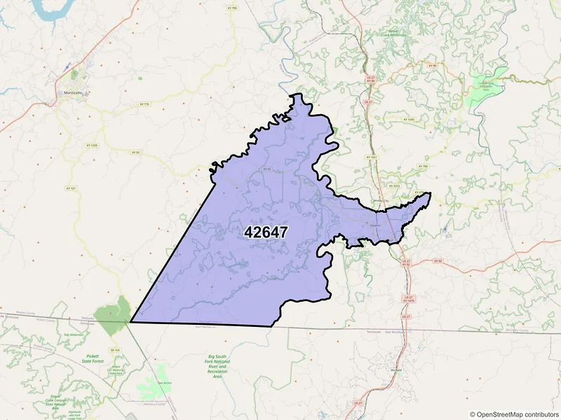 Map of Stearns, Kentucky and ZIP codes