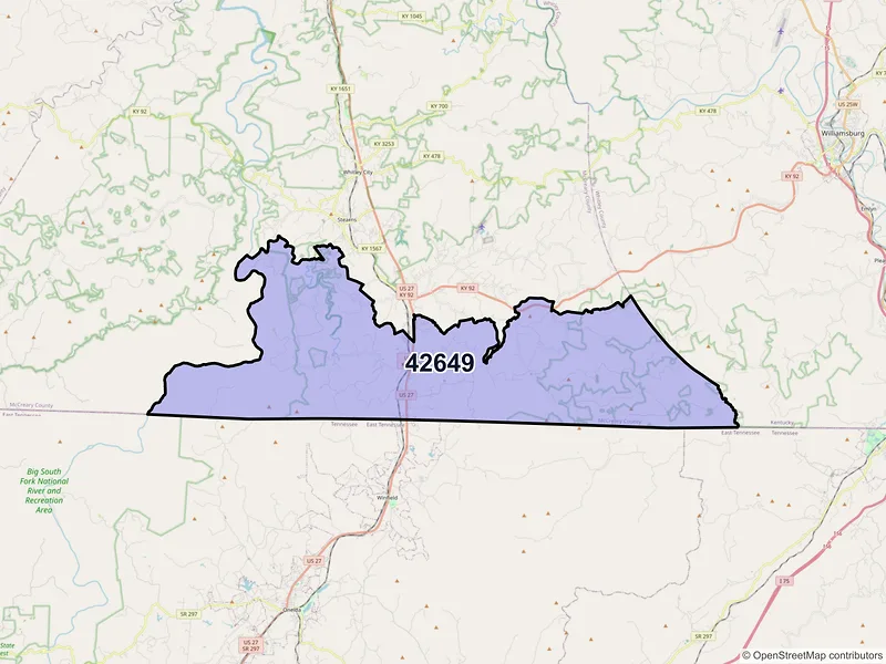 Map of ZIP Code 42649 — Strunk, KY