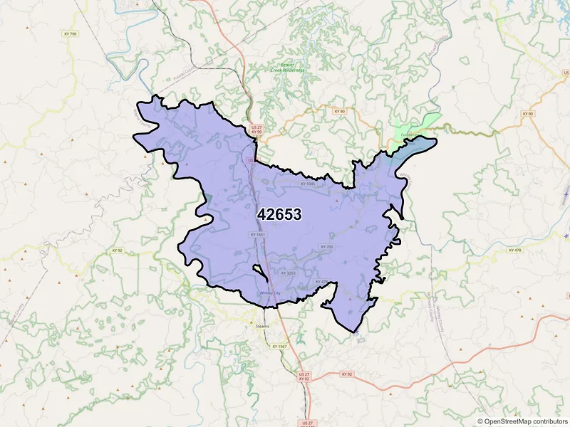 Map of ZIP Code 42653 — Whitley City, KY