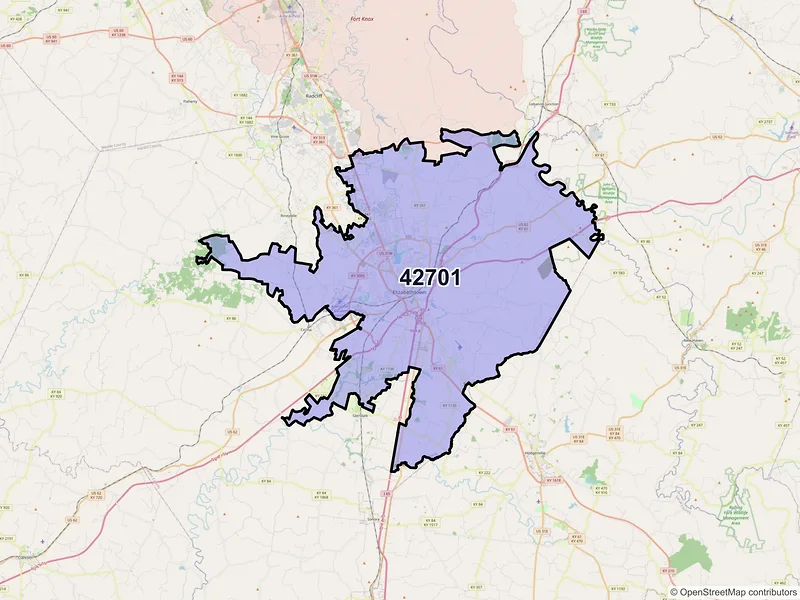 Map of ZIP Code 42701 — Elizabethtown, KY