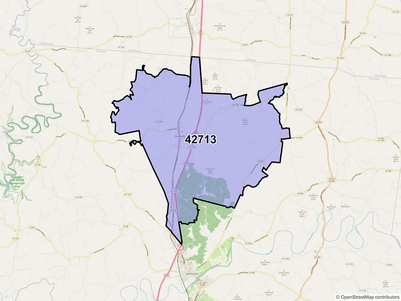 Map of ZIP Code 42713 — Bonnieville, KY