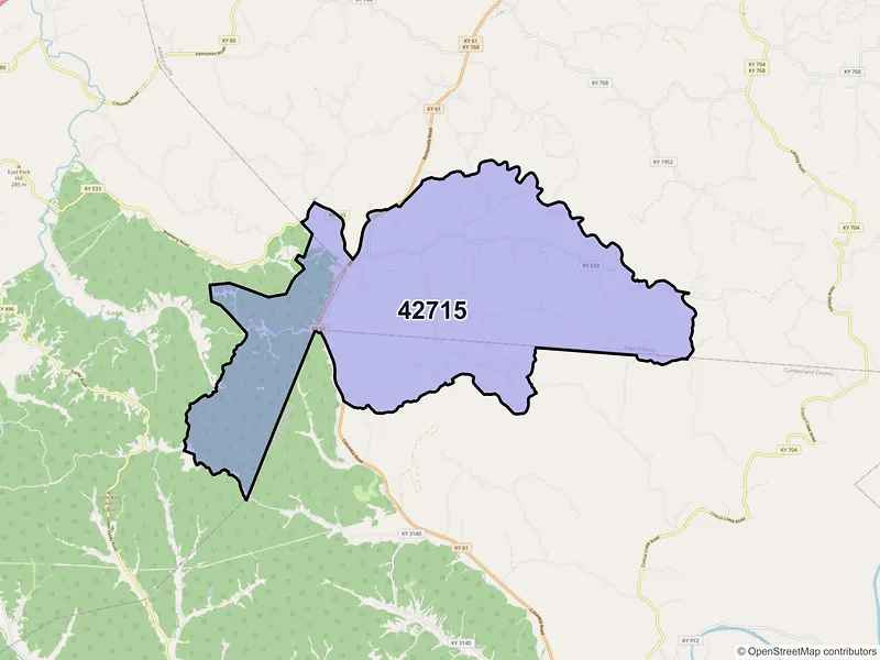 Map of ZIP Code 42715 — Breeding, KY