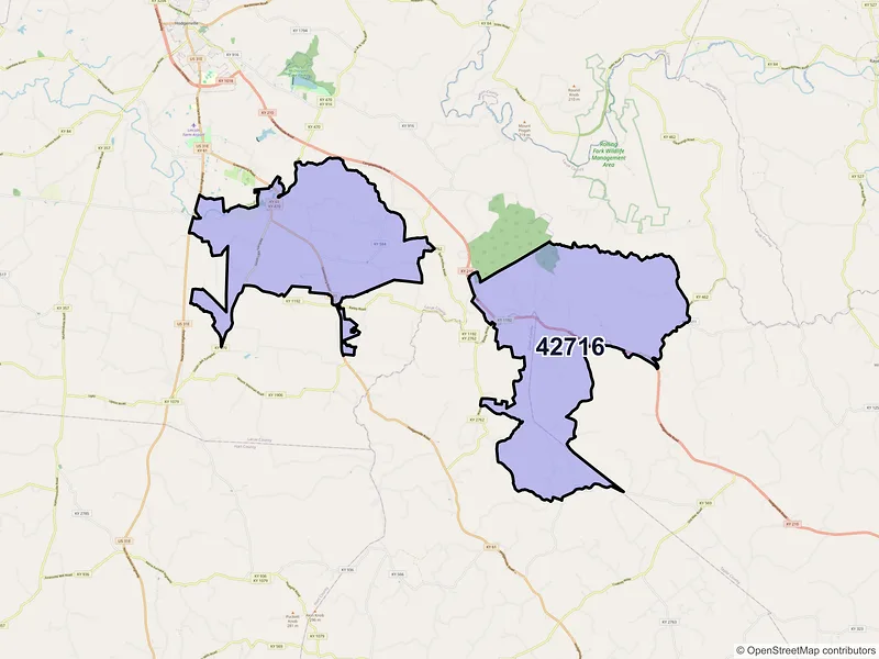 Map of ZIP Code 42716 — Buffalo, KY