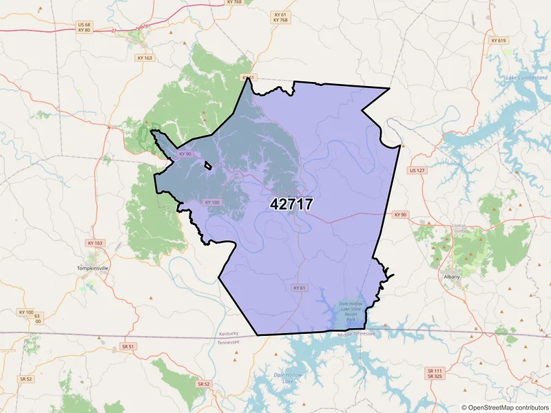 Map of Burkesville, Kentucky and ZIP codes