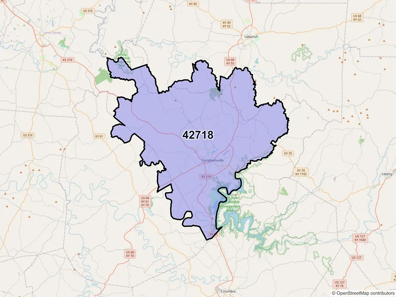 Map of ZIP Code 42718 — Campbellsville, KY