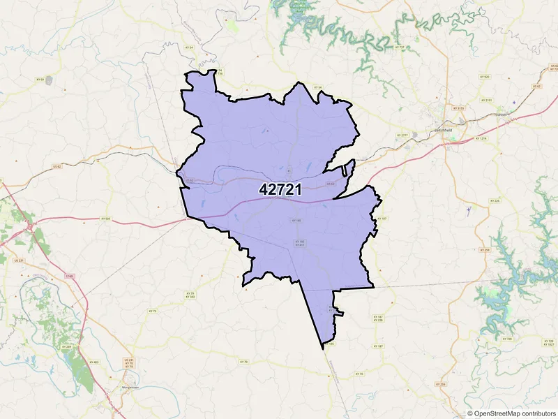 Map of ZIP Code 42721 — Caneyville, KY