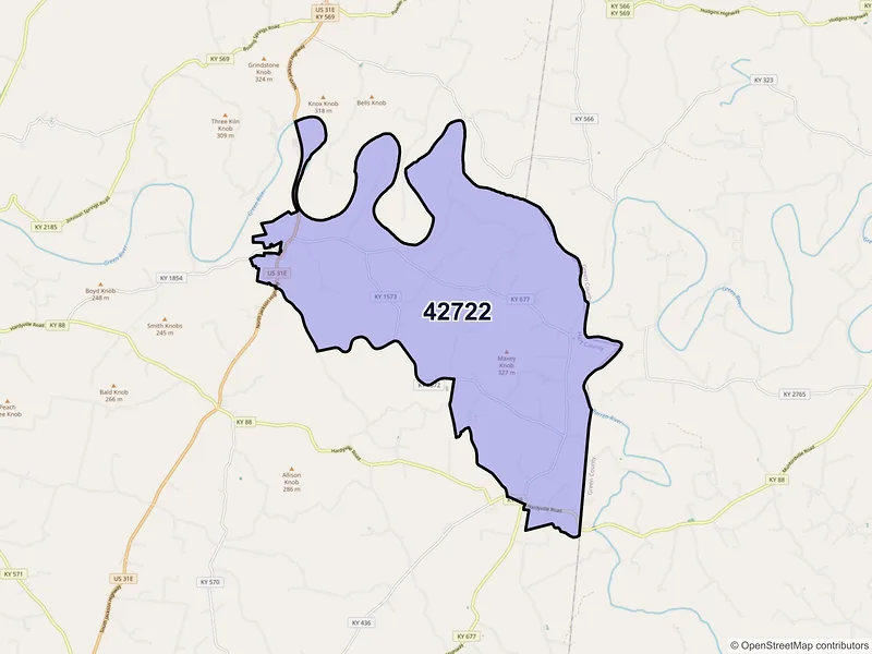 Map of ZIP Code 42722 — Canmer, KY
