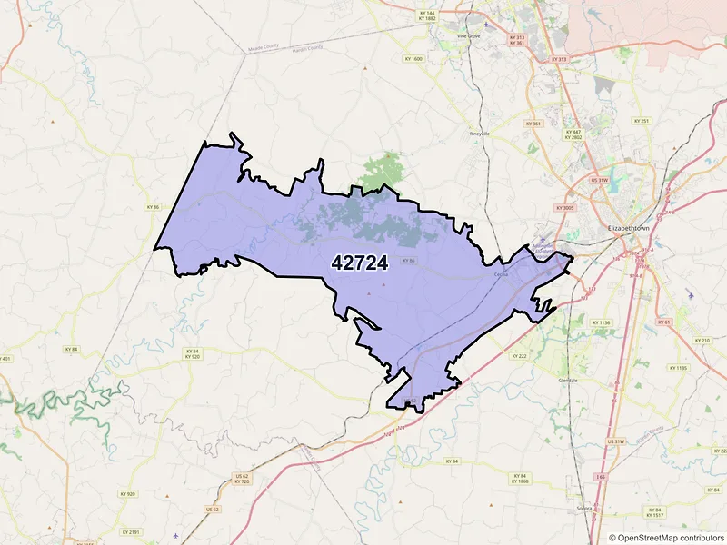 Map of ZIP Code 42724 — Cecilia, KY
