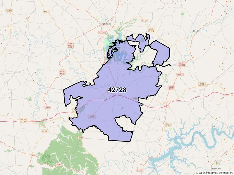 Map of ZIP Code 42728 — Columbia, KY