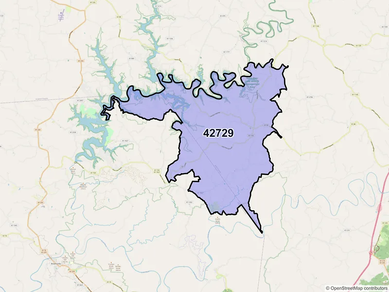 Map of ZIP Code 42729 — Cub Run, KY
