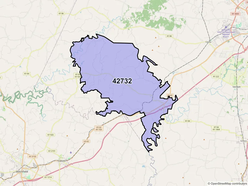 Map of ZIP Code 42732 — Eastview, KY