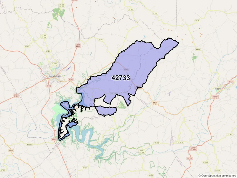 Map of ZIP Code 42733 — Elk Horn, KY