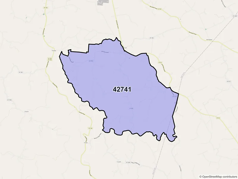 Map of ZIP Code 42741 — Glens Fork, KY
