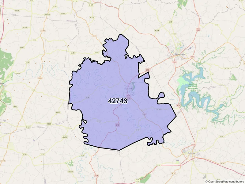 Map of Greensburg, Kentucky and ZIP codes