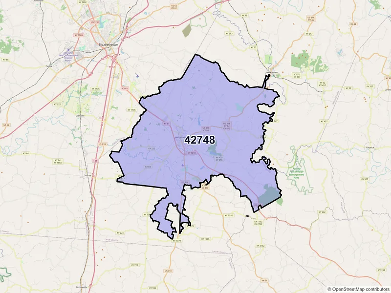Map of ZIP Code 42748 — Hodgenville, KY