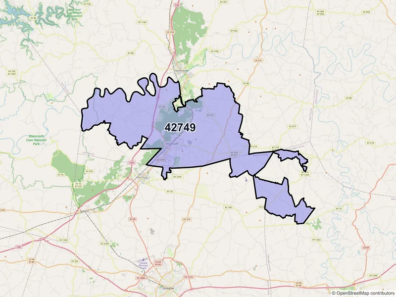 Map of ZIP Code 42749 — Horse Cave, KY