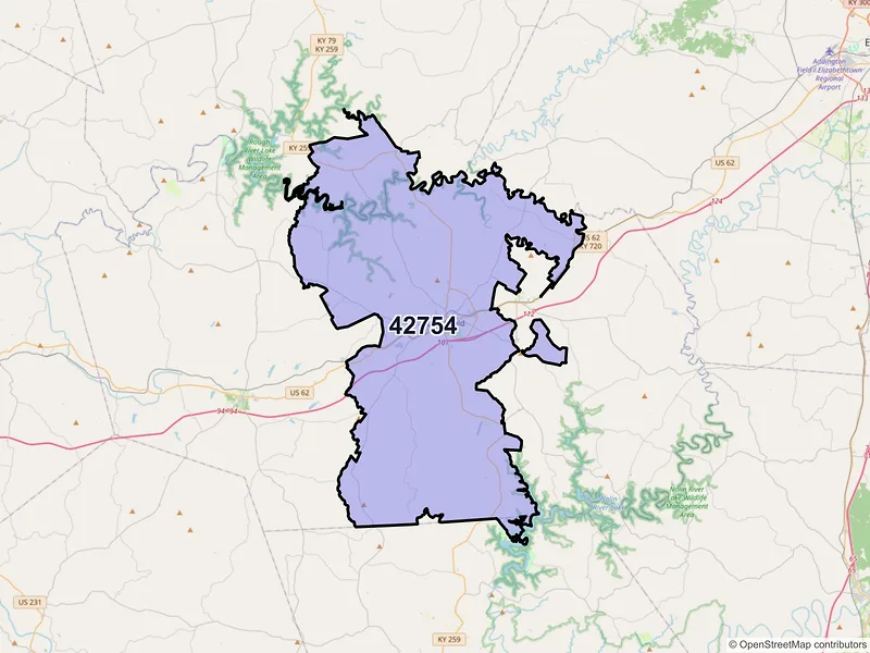 Map of ZIP Code 42754 — Leitchfield, KY