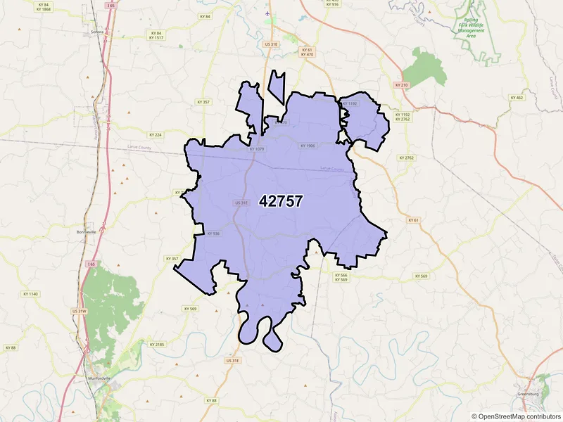 Map of ZIP Code 42757 — Magnolia, KY