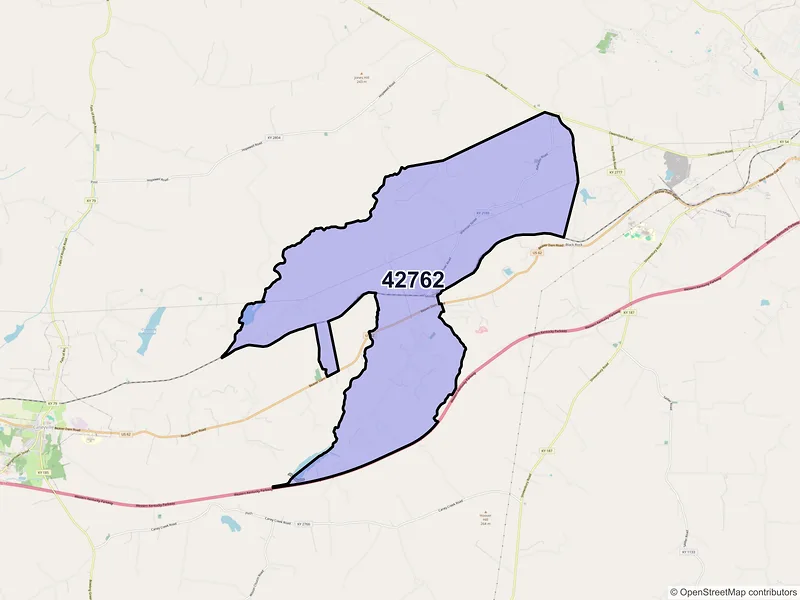 Map of ZIP Code 42762 — Millwood, KY
