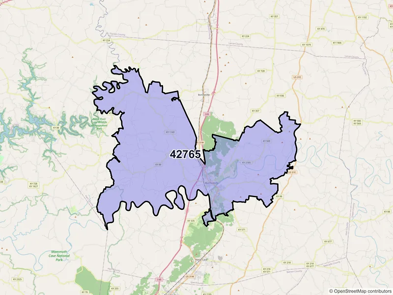 Map of Munfordville, Kentucky and ZIP codes