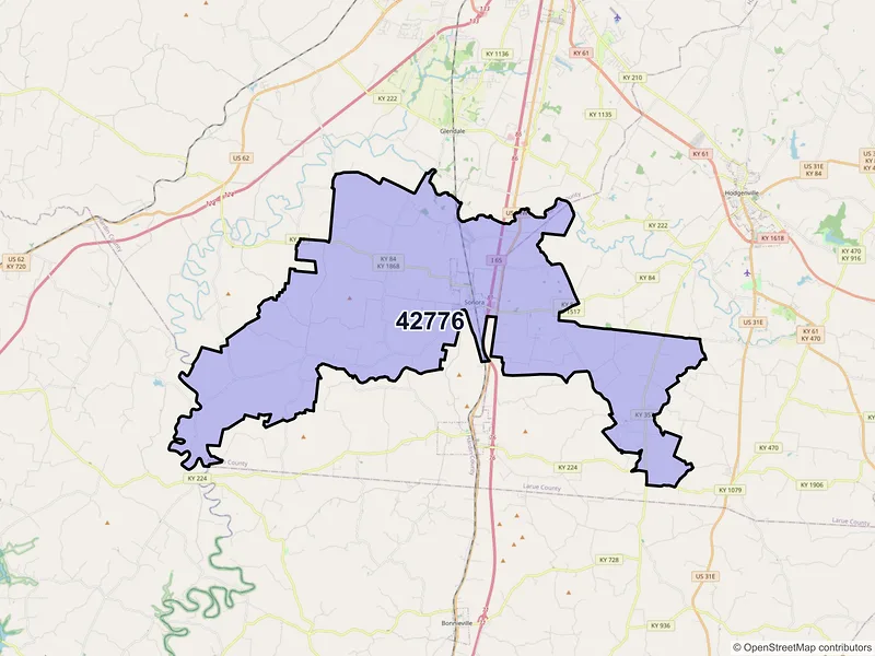 Map of ZIP Code 42776 — Sonora, KY