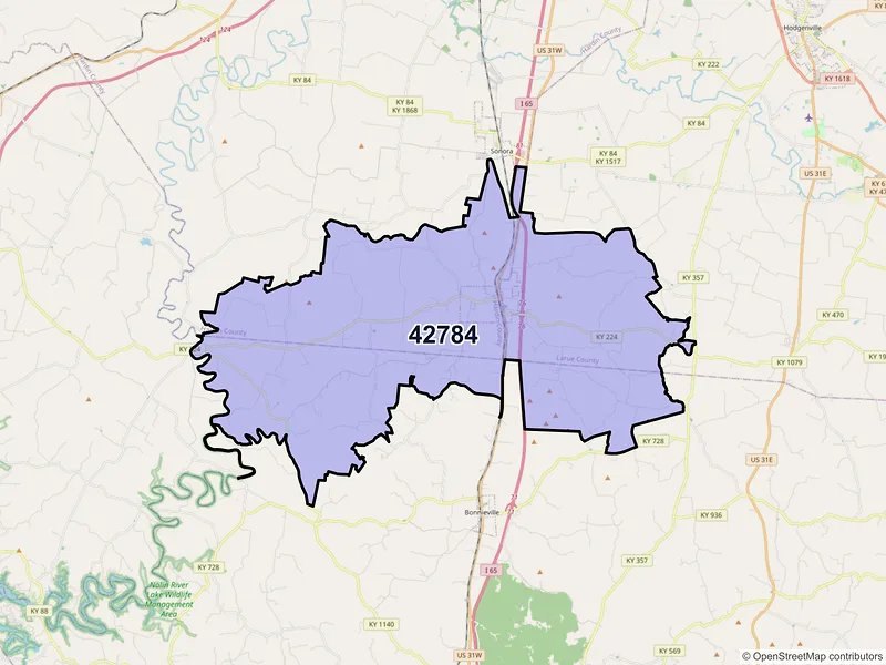 Map of ZIP Code 42784 — Upton, KY