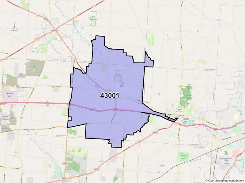 Map of ZIP Code 43001 — Alexandria, OH