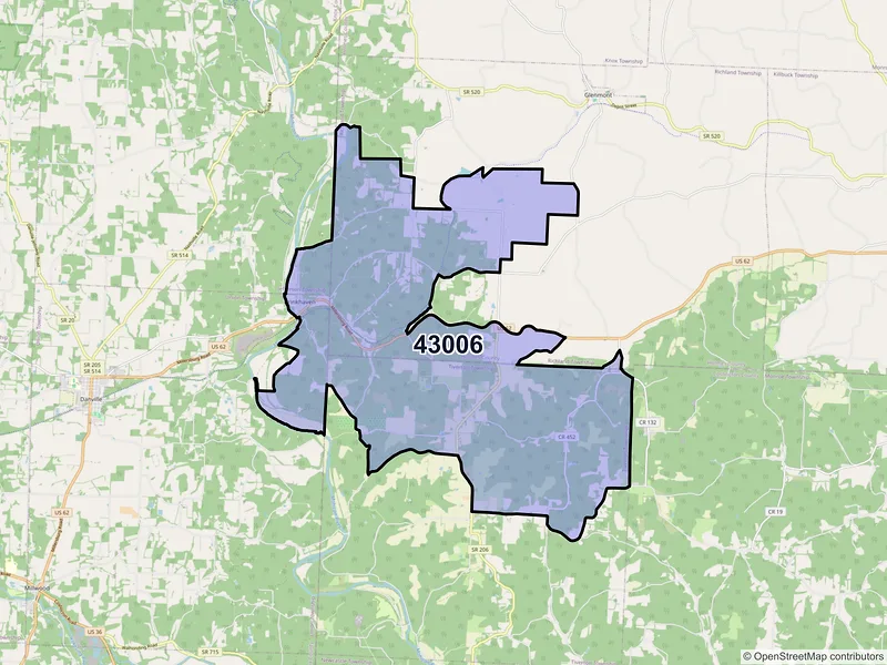 Map of ZIP Code 43006 — Brinkhaven, OH