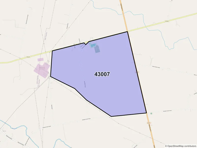 Map of Broadway, Ohio and ZIP codes